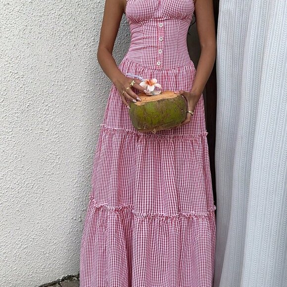 Red And White Casual Women's Elegant Flowy Dress - Picture 7 of 8